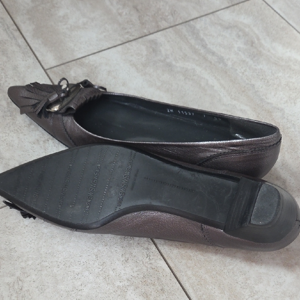Stuart Weitzman Metallic Charcoal Loafers - Picture 8 of 12